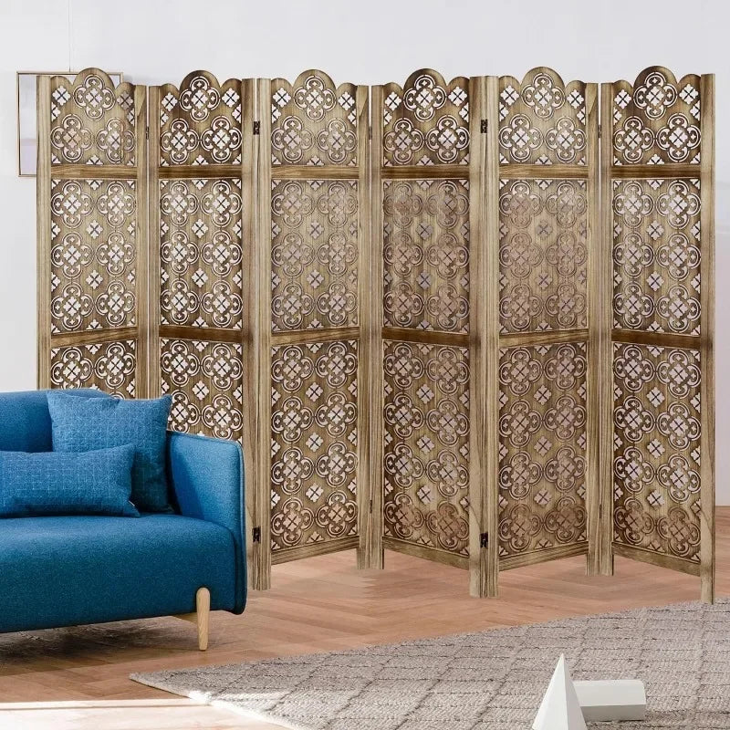 Carved Room Dividers,6 Panel Room Divider With Hand Carved Vintage Style Room Dividers And Folding Privacy Screens - vue 3 sur 11