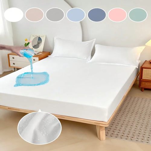 1PC Plain Color Waterproof Mattress Cover,Polyester Material, Thin Breathable,Bedroom，Four Seasons Apply - vue 2 sur 13