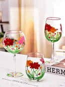 Verres vin hauts floraux faits main lot 3