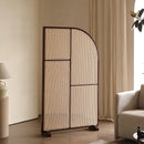 Japanese-style solid wood rattan screen partition is opposite the door to the home, living room entrance is blocked, and mobile