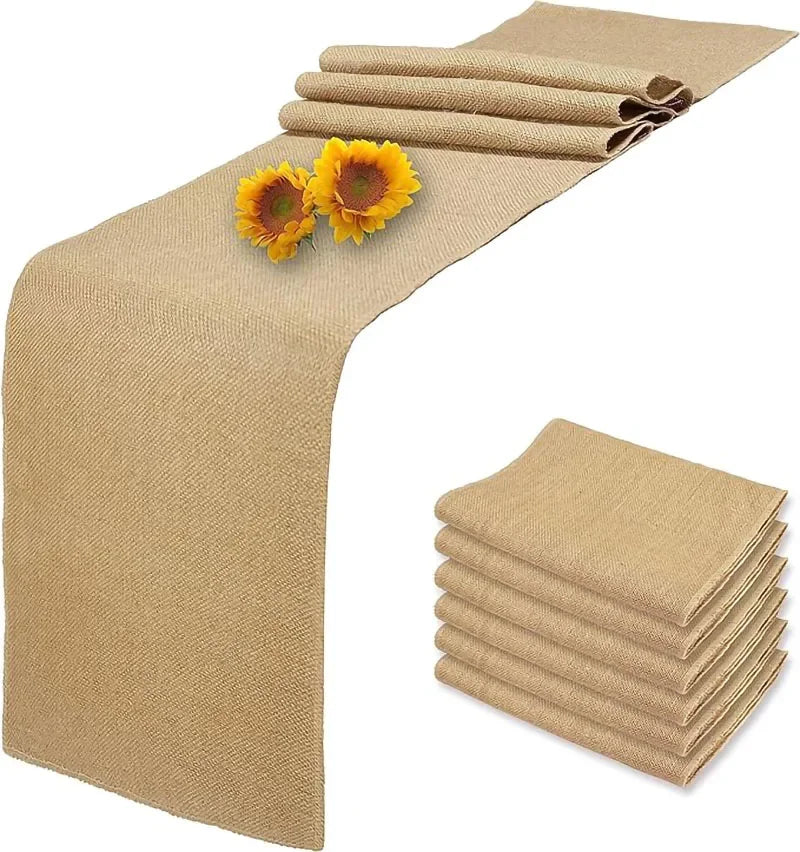 Chemin de table rustique jute et lin tissé