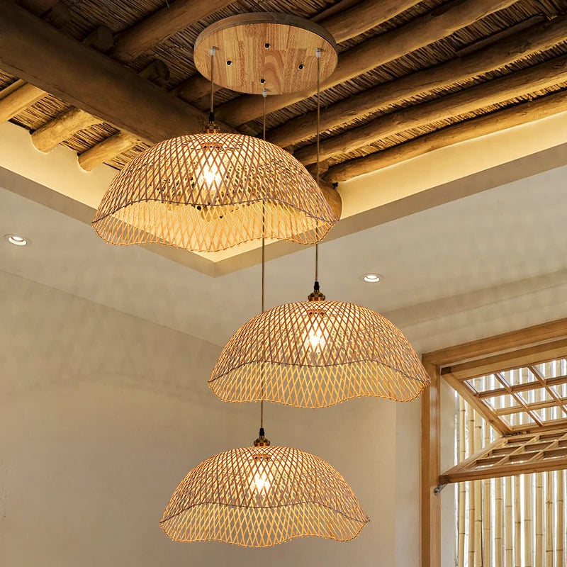 Rétro bambou tissage osier rotin suspension lumières à la main bambou lampe Restaurant salon chambre décor suspension - vue 3 sur 12