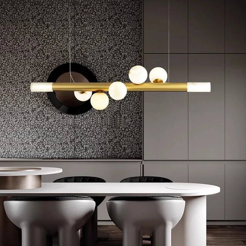 lustre de bar long et luxueux en marbre véritable post-moderne - vue 4 sur 10