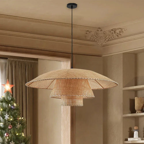 Wabi-sabi rétro rotin suspension Vintage artisanat silencieux lampe à vent pour salon chambre salle à manger Table lustre - vue 2 sur 10