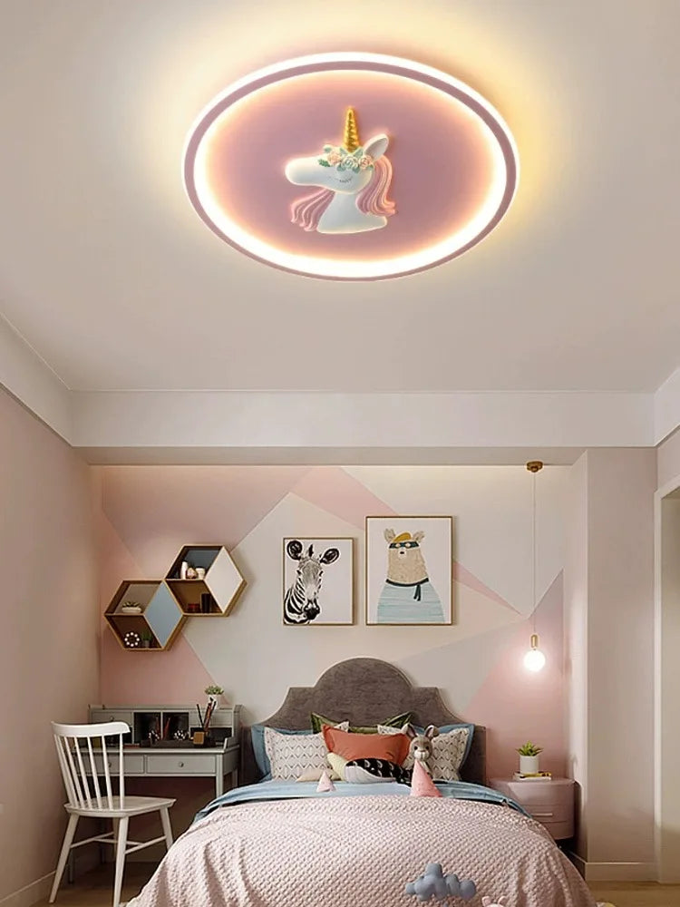 BOSSEN Scandinavian LED Children's Room Ceiling Pendant Light, Pink/Blue Unicorn for Living Room, Bedroom Home Decoration. - vue 5 sur 14
