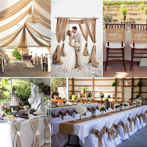 Chemin de table en jute decoration champetre mariage - vue 7 sur 7