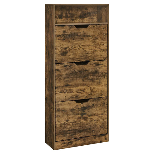 Shoe Cabinet with 3 Hinged Doors, Open Compartment, Adjustable Divider, 14 to 18 Pairs, 24 x 60 x 139 cm, Brown - vue 6 sur 8
