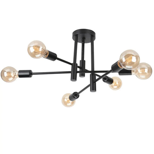 plafonnier rétro en fer forgé LED noir et or E27 lumière salon barre décoration moderne luminaire maison - vue 14 sur 19