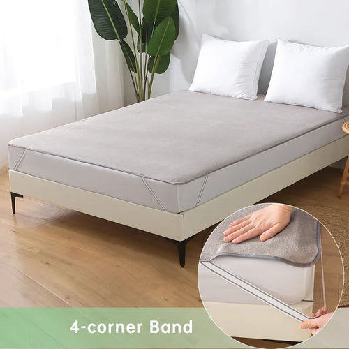 1pc Soft Lightweight Thin Mattress Cover with Elastic Bands, Waterproof Terry Cloth Fitted Sheet, Grey/White - vue 6 sur 6
