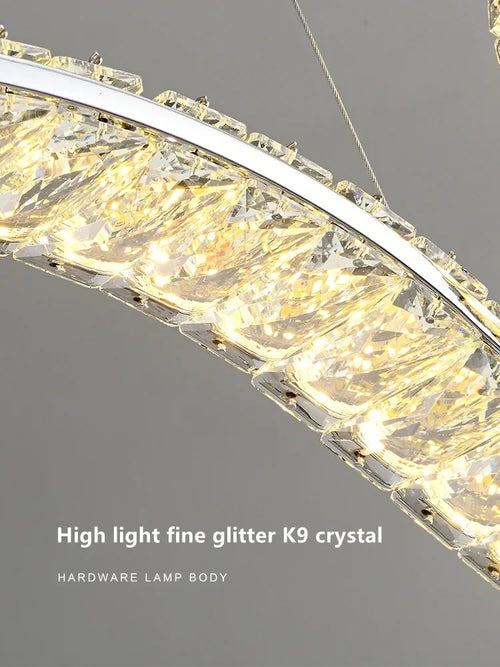 Luxury Restaurant LED Crystal Chandelier Modern High-end Design Gold/Silver Dimming Lamp Bar Kitchen Island Stair Pendant Lights