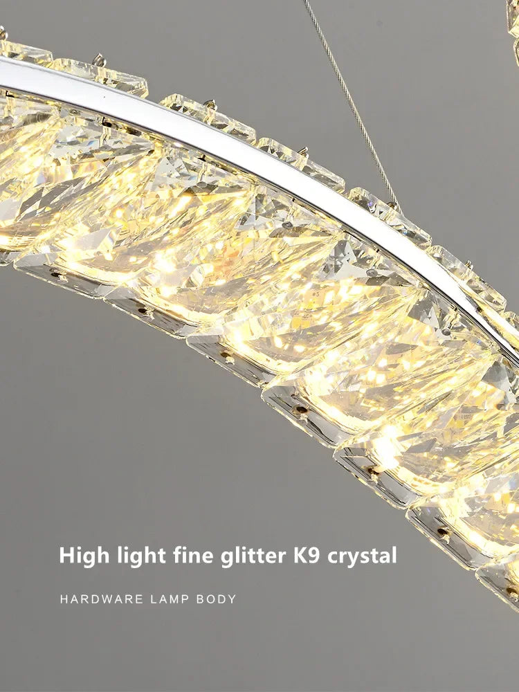 Luxury Restaurant LED Crystal Chandelier Modern High-end Design Gold/Silver Dimming Lamp Bar Kitchen Island Stair Pendant Lights - vue 5 sur 12
