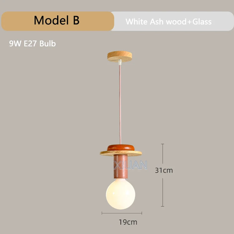 Suspension en bois modernes chambre nordique chevet LED suspension Restaurant cuisine coloré Lustre en bois Lustre maison Dec - vue 7 sur 13