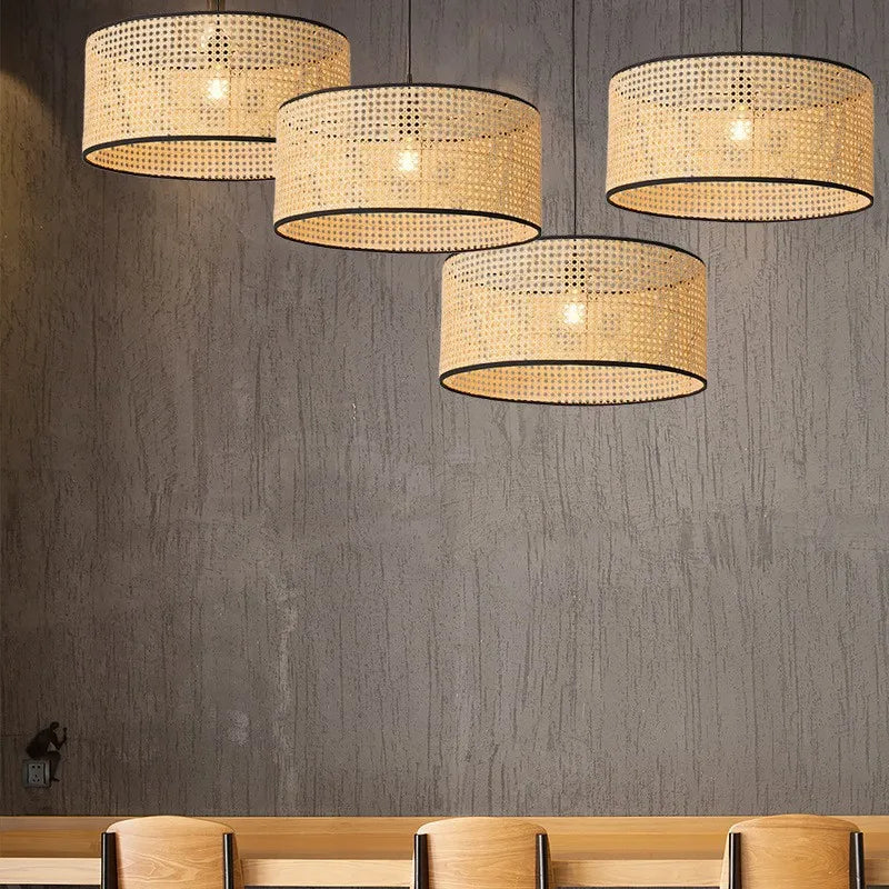 Lustre minimaliste moderne japonais en rotin tissé en bambou
