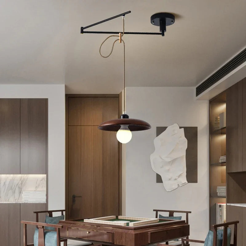Minimalist Wooden Dining Table, Movable Pendant Light, LED Nordic Bar Counter, Living Room, Bedroom, Study, Pendant Light - vue 3 sur 11