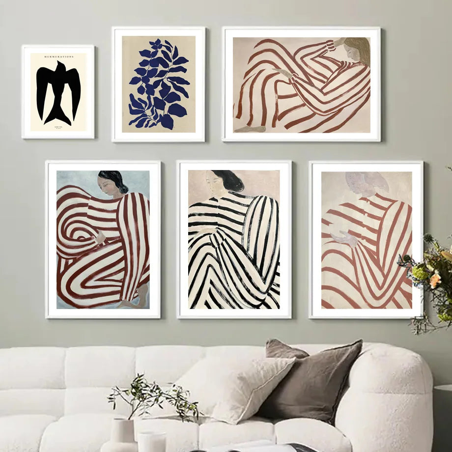 pyjama rayé femme géométrie feuille art mural rétro décoratif - vue 3 sur 7