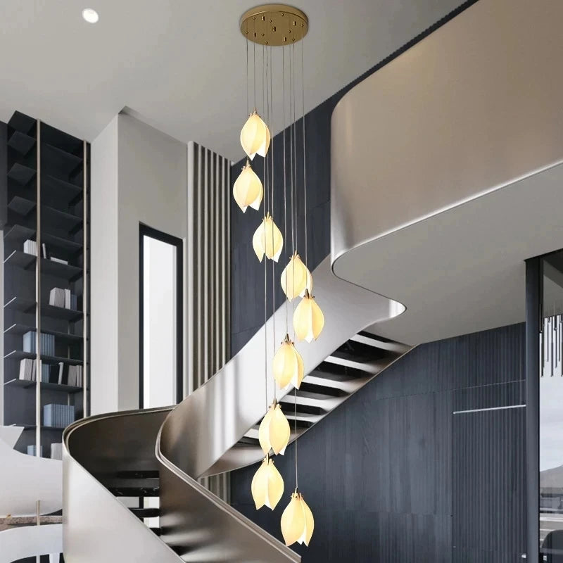 lustre duplex led en céramique magnolia pour hôtel et villa - vue 4 sur 15