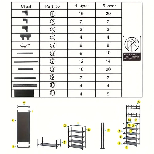 1 Piece 4/5 Ply 23" Carbon Steel, Multipurpose Clothes and Shoe Rack, Black/White, Self Assembly Required - vue 3 sur 9