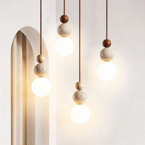 Suspension LED en forme de gourde ronde en tuf jaune Wabi Sabi - vue 2 sur 8