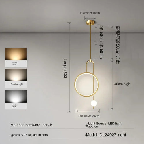 Modern pendant light with gold ring and minimalist Nordic lighting - vue 12 sur 12