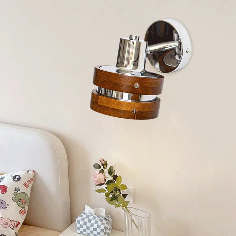 applique murale punk antique en bois massif avec lumières LED rotatives - vue 5 sur 8