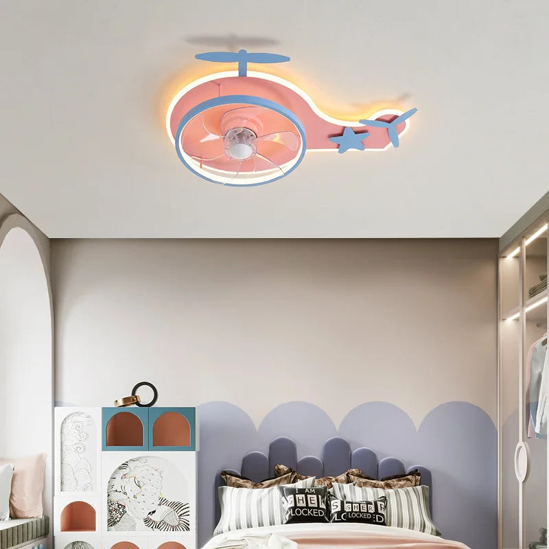 plafonnier led nordique ventilateur avion enfant réglable et télécommande - vue 4 sur 8