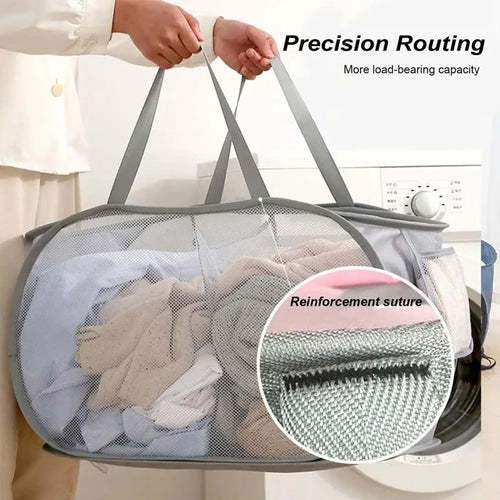 Foldable Mesh Storage Basket for Home and Bathroom,Shower Laundry Bag,Dirty Clothes Bag,Portable Business Travel,No Partition - vue 5 sur 14