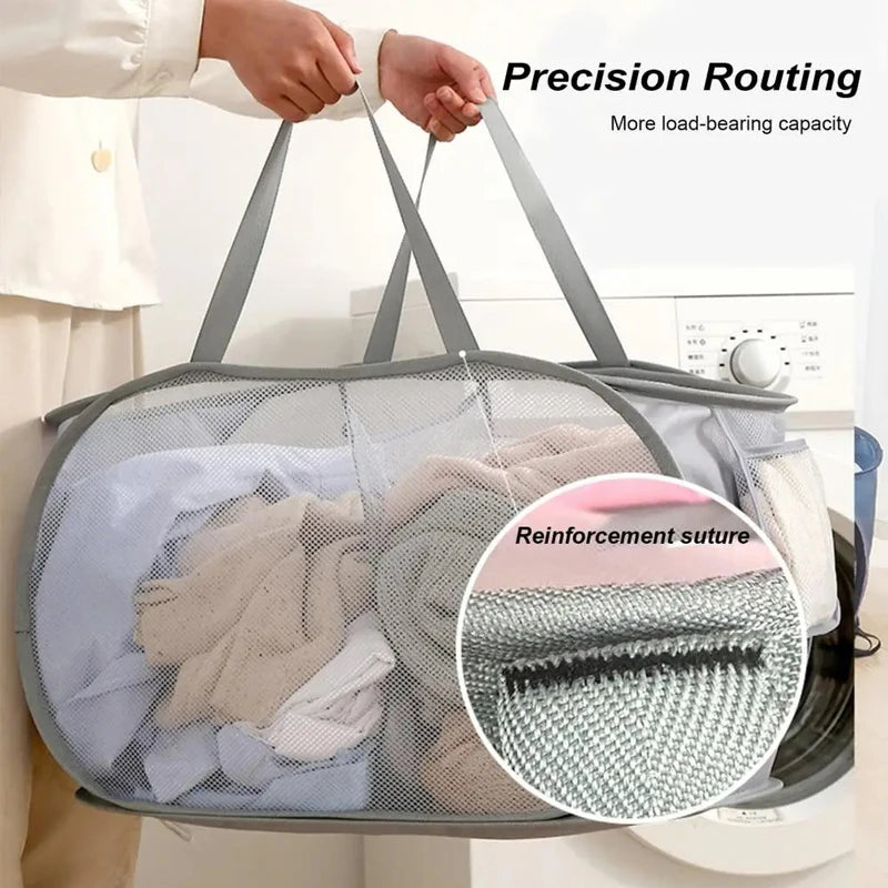 Foldable Mesh Storage Basket for Home and Bathroom,Shower Laundry Bag,Dirty Clothes Bag,Portable Business Travel,No Partition - vue 4 sur 14
