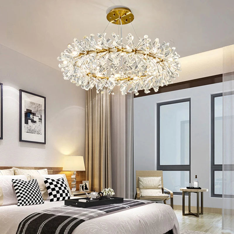 lustre moderne de luxe en cristal rond suspendu - vue 10 sur 10