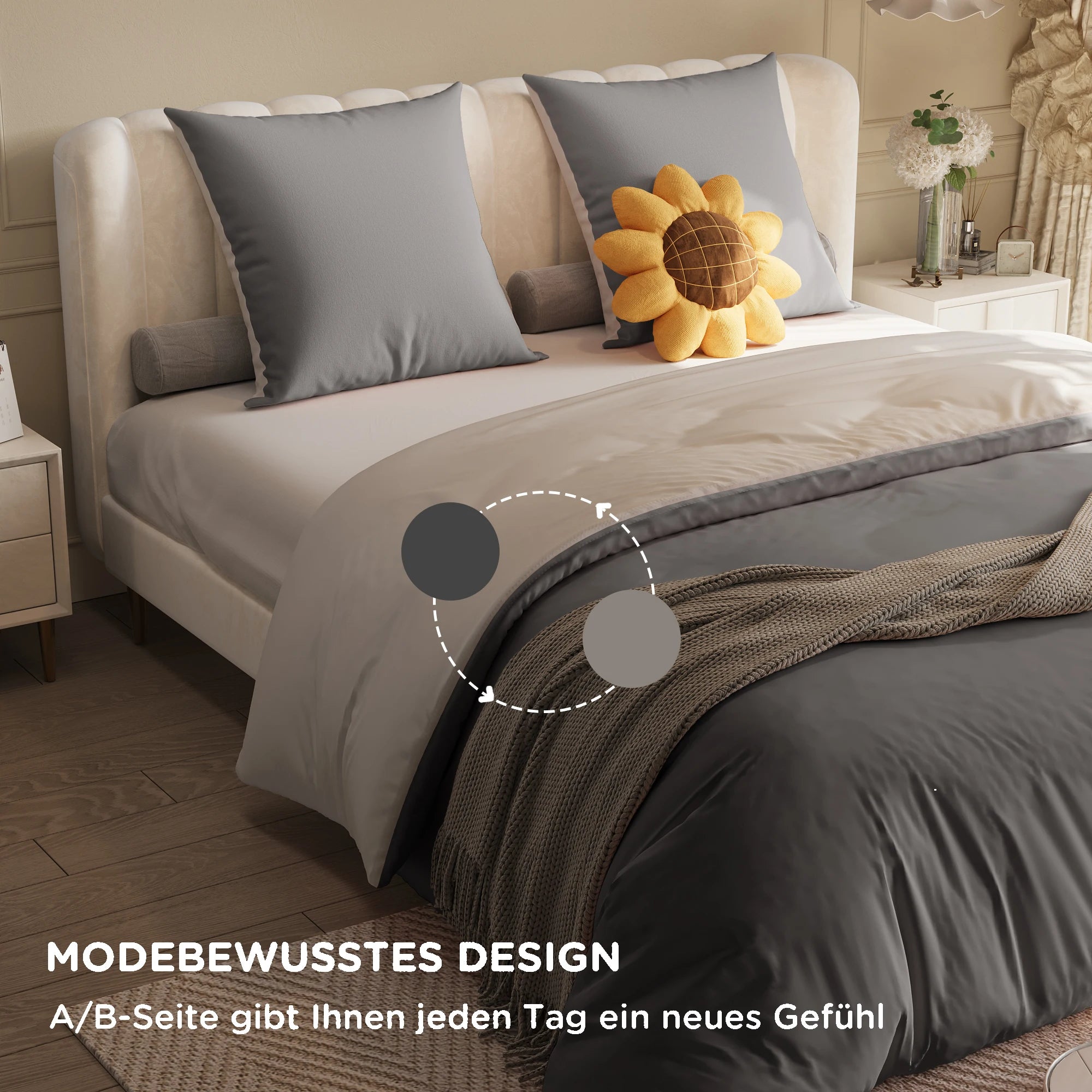 Bed Linen160x200cm 4-Piece Bedding Sets,1 Duvet Cover 155x220cm&2 Pillowcase 80x80cm&1 Fitted Sheet 160x200x30cm,Polyester,grey - vue 4 sur 7