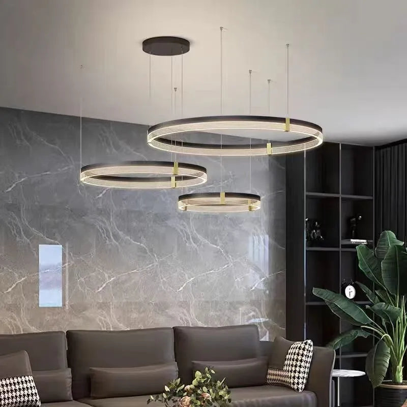 Lustre LED anneau en acrylique au design moderne avec anneau intérieur - vue 7 sur 11