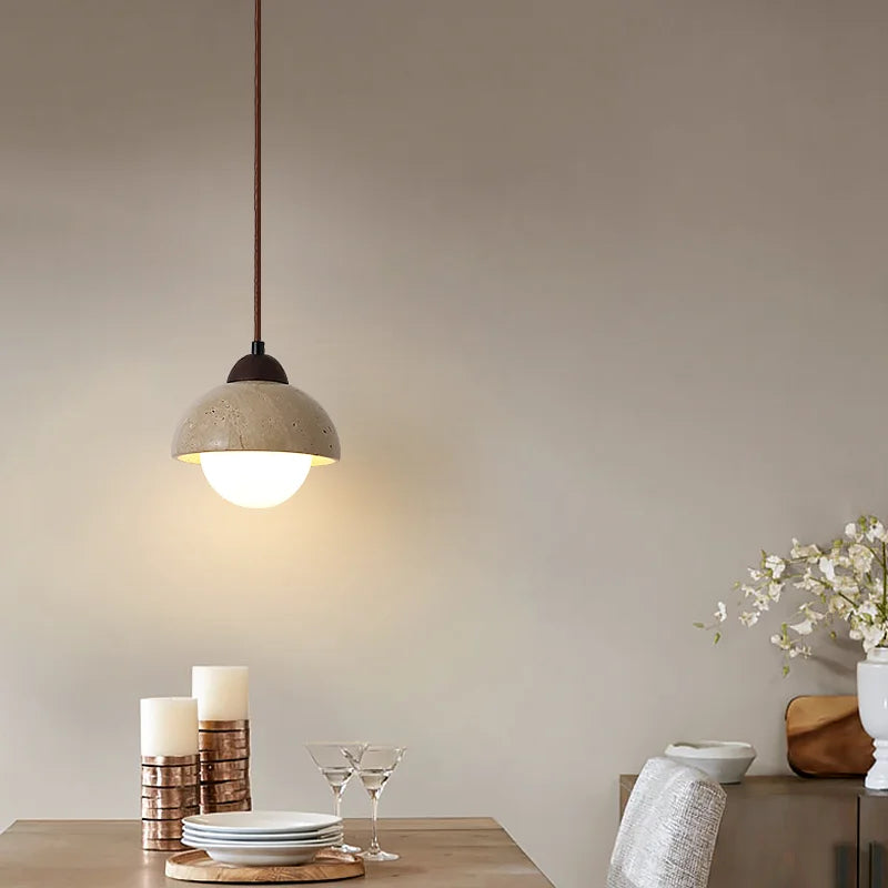 lustre suspendu vintage en pierre naturelle avec led - vue 5 sur 6