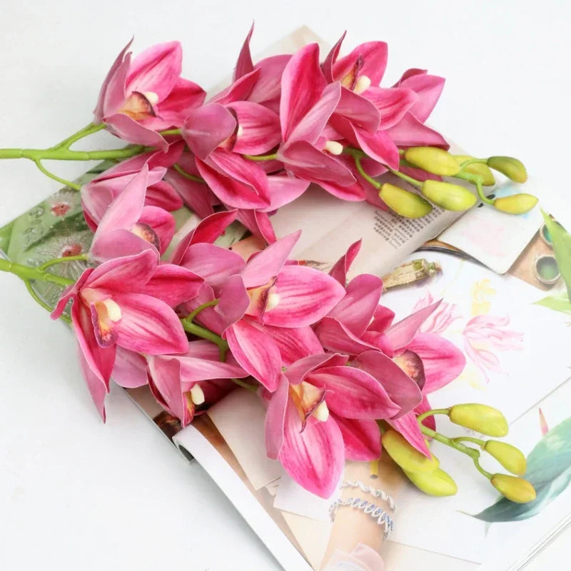 Realistic cymbidium artificial flowers from New Zealand, lifelike orchid decoration - vue 4 sur 10