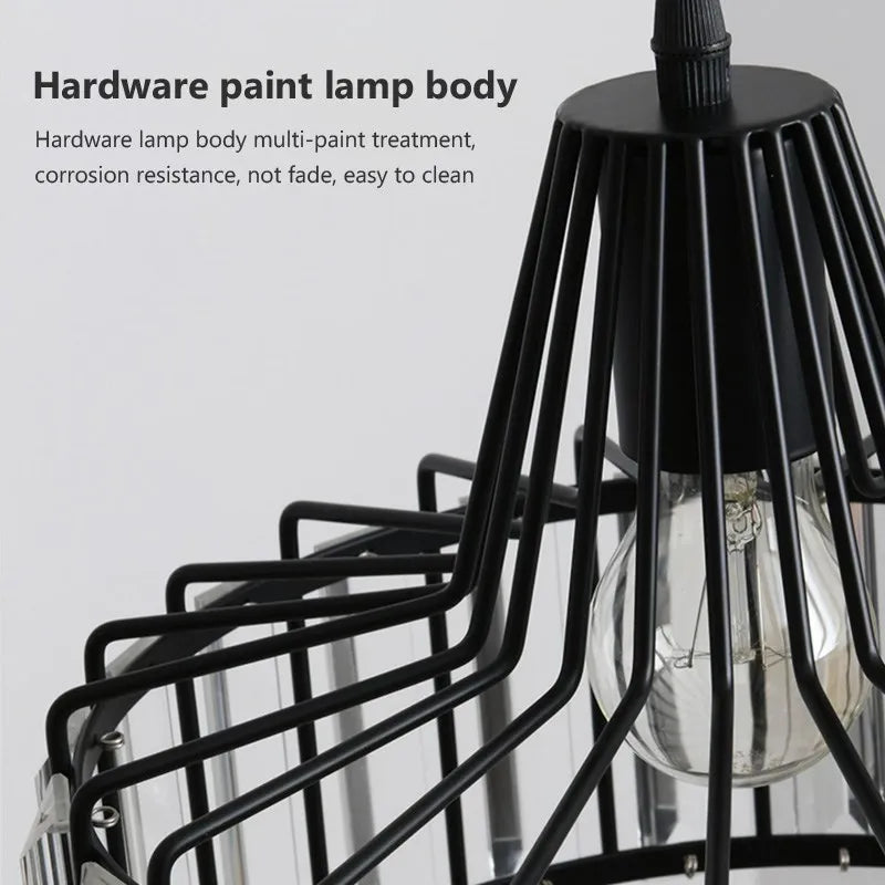 Suspension LED nordique pour cuisine île salle à manger ronde moderne lustre en fer noir zone de repos luminaires en verre E27 - vue 6 sur 12