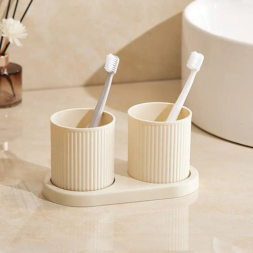 Washing Cup Toothbrush Holder Portable Couple Washing Mouth Cups, Plastic Toothbrush Cup with Tray Base, Bathroom Accessories