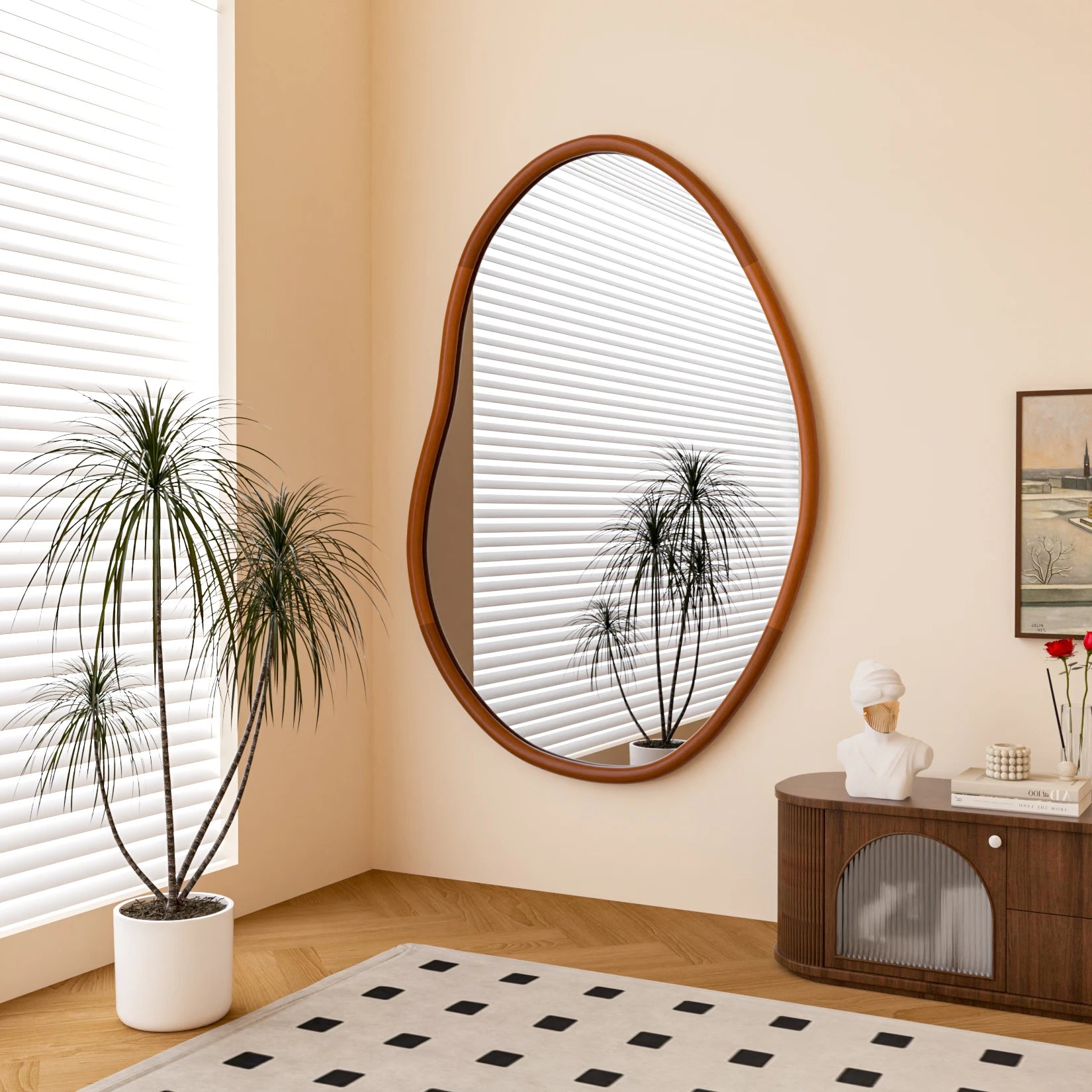 miroir mural décoratif en bois massif grande taille - vue 3 sur 7