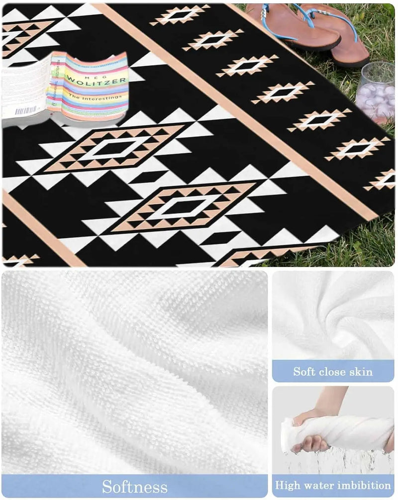Serviette de plage motifs aztèques douce absorbante légère