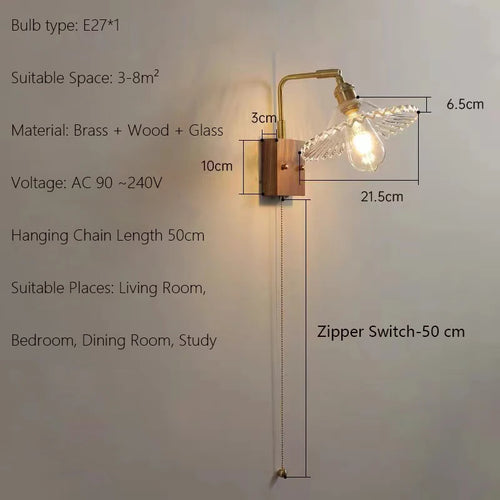 Japanese vintage wooden wall light minimalist LED lamp - vue 11 sur 13