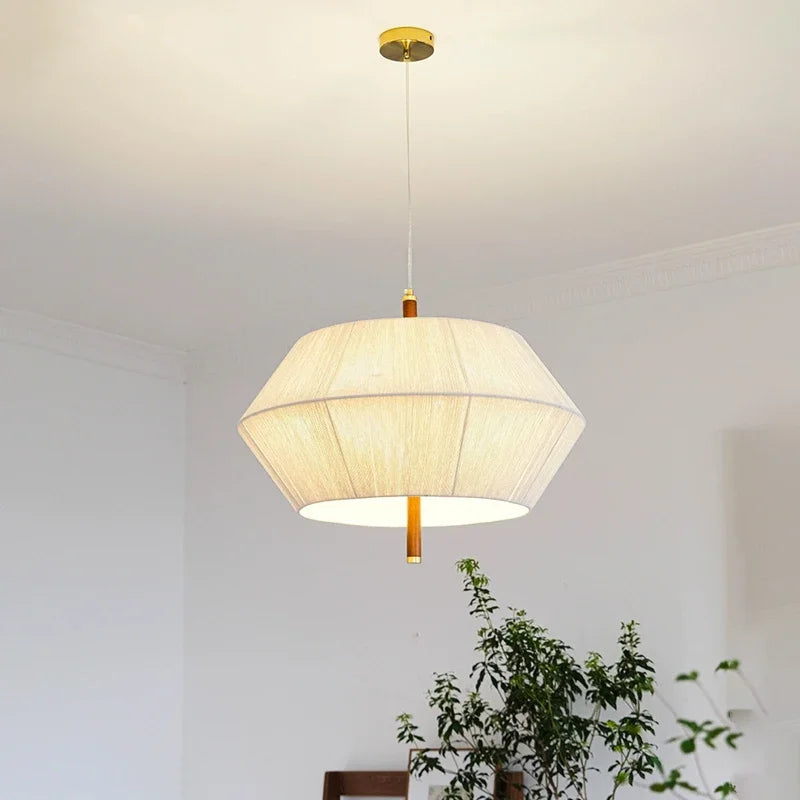 suspension nordique rétro en corde de chanvre et rotin à led - vue 2 sur 9