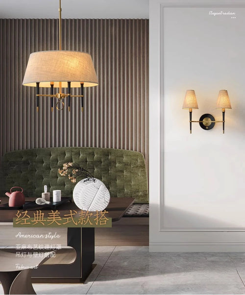 brun clair couverture en tissu circulaire suspension lampe salon chambre lustres cuivre suspension lampe de style chinois plafonnier