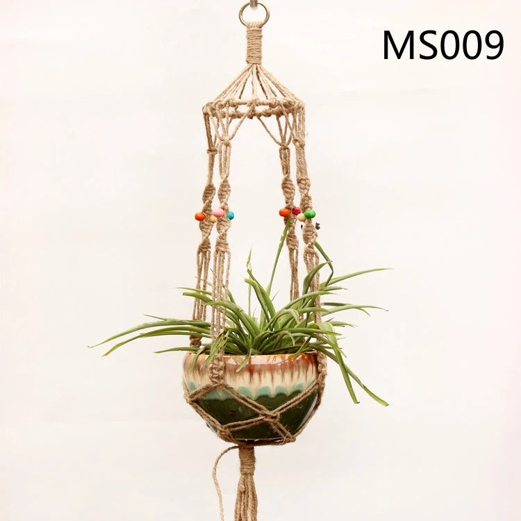 panier suspendu en corde de chanvre pour plantes décoratives - vue 15 sur 16