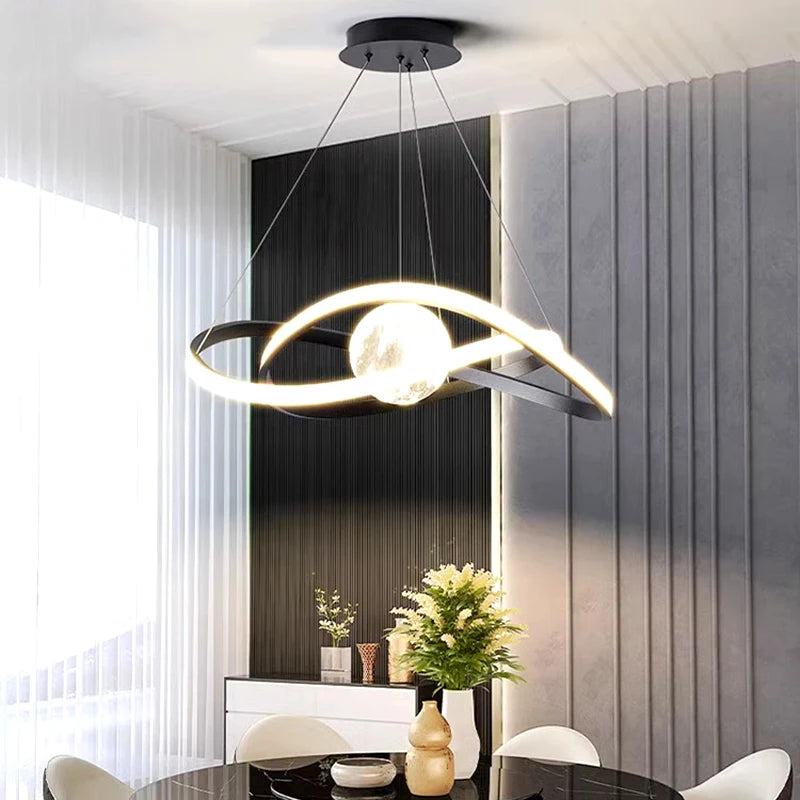 lustre nordique led lune lampe suspendue éclairage intérieur décoratif - vue 5 sur 6