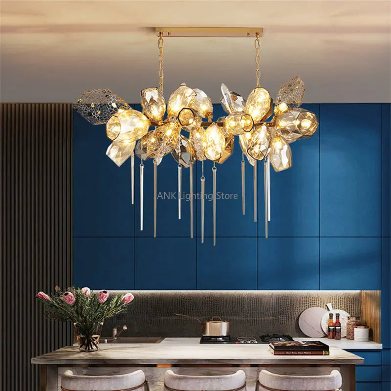 lustre moderne en acier inoxydable et cristal avec led intégrée - vue 5 sur 12