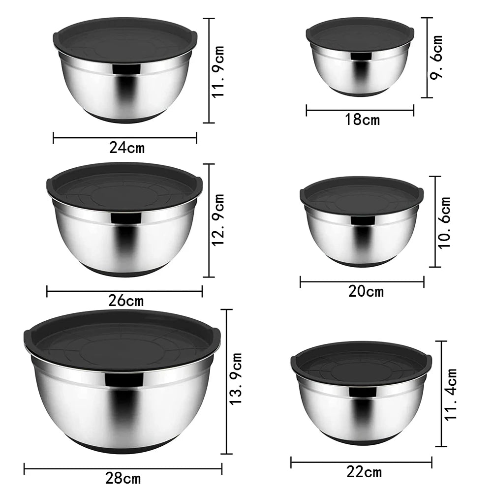 Set 6 bols inox gigognes avec couvercles antidérapants