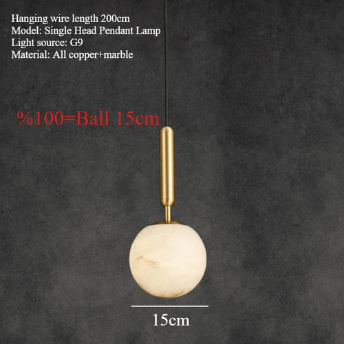 lustre tout en cuivre minimaliste et créatif rond en marbre - vue 10 sur 9