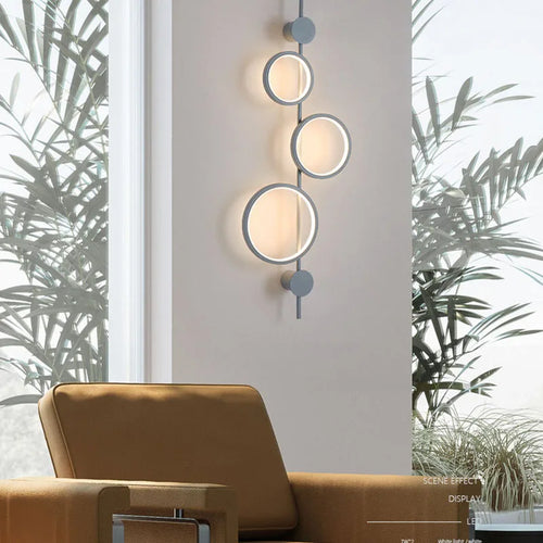 Minimalist Nordic wall light with 3 metal rings art deco indoor - vue 3 sur 7