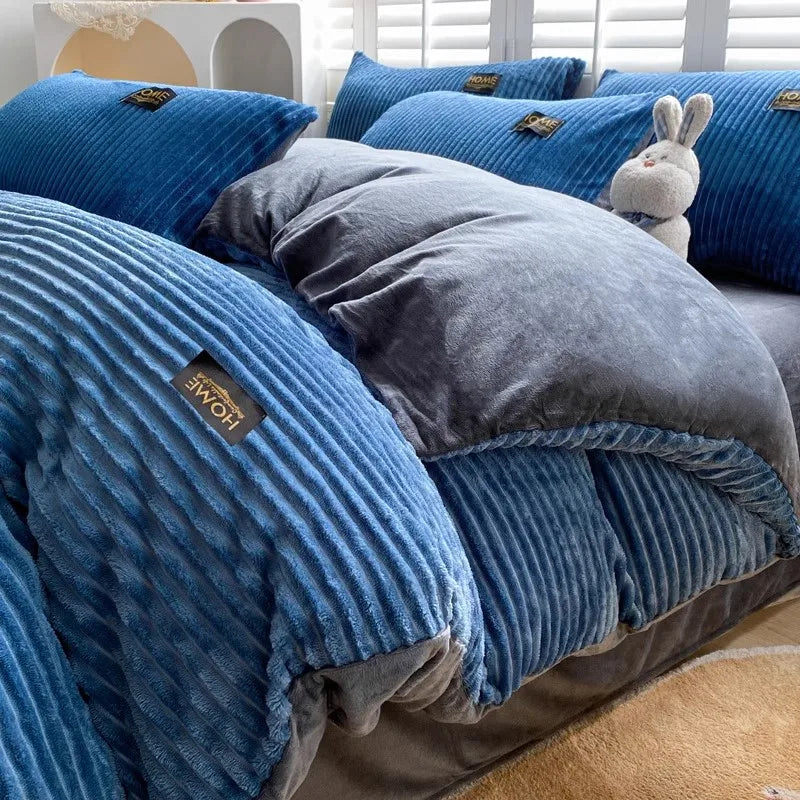 housse de couette velours épaisse chaude pour lit double