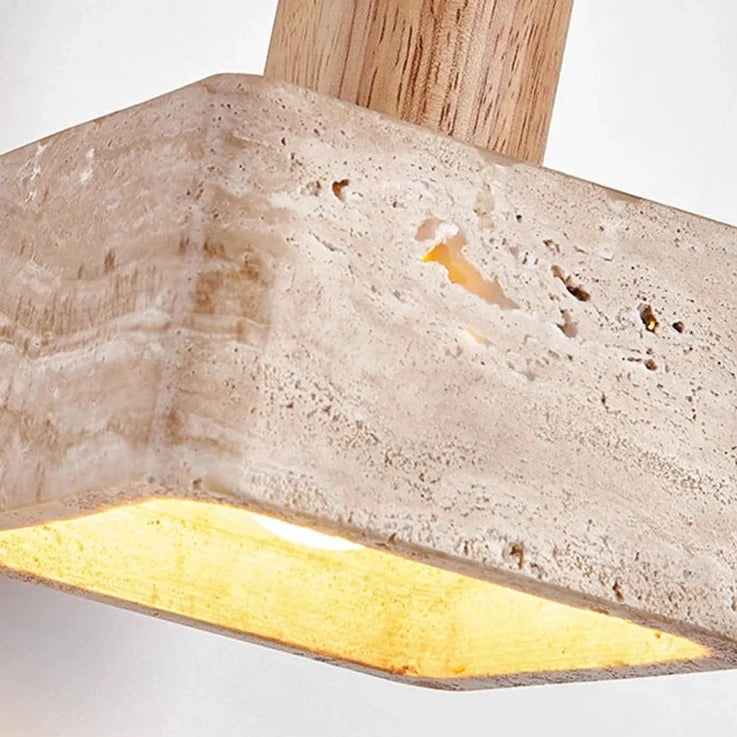 Lampe suspension LED carré en pierre lustre chambre chevet Style crème en bois massif rétro lumière E27 ampoule pour salon maison Bar - vue 5 sur 7