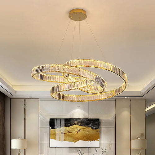 Modern postmodern luxury minimalist nordic crystal LED chandelier for living room or villa, circular ring - vue 2 sur 9