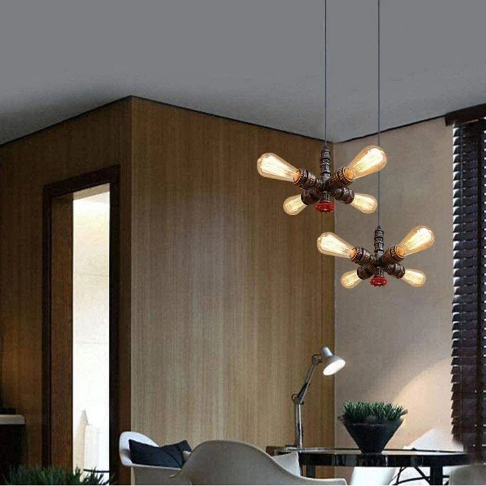 plafonnier industriel rétro à 4 lumières en tuyau d'eau décoratif - vue 10 sur 11