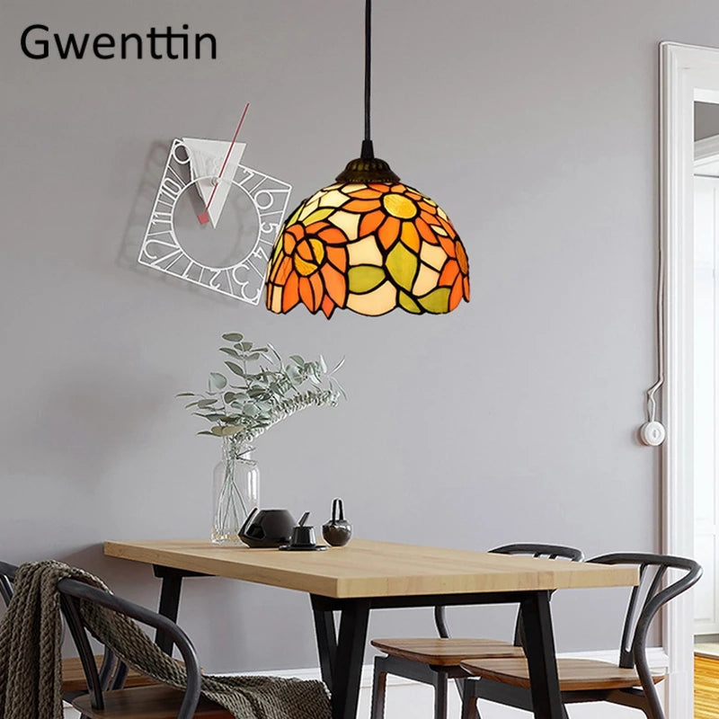 suspension en verre teinté style tiffany pour décoration moderne - vue 6 sur 14